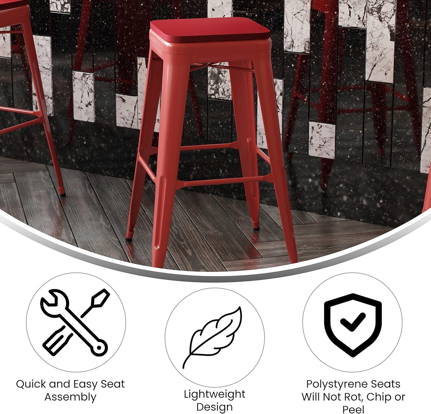 image:imageFlash Furniture Kai Commercial Grade IndoorOutdoor Bar Height Stool Silver Metal Frame Gray Poly Resin Seat 30 High BacklessRedRed