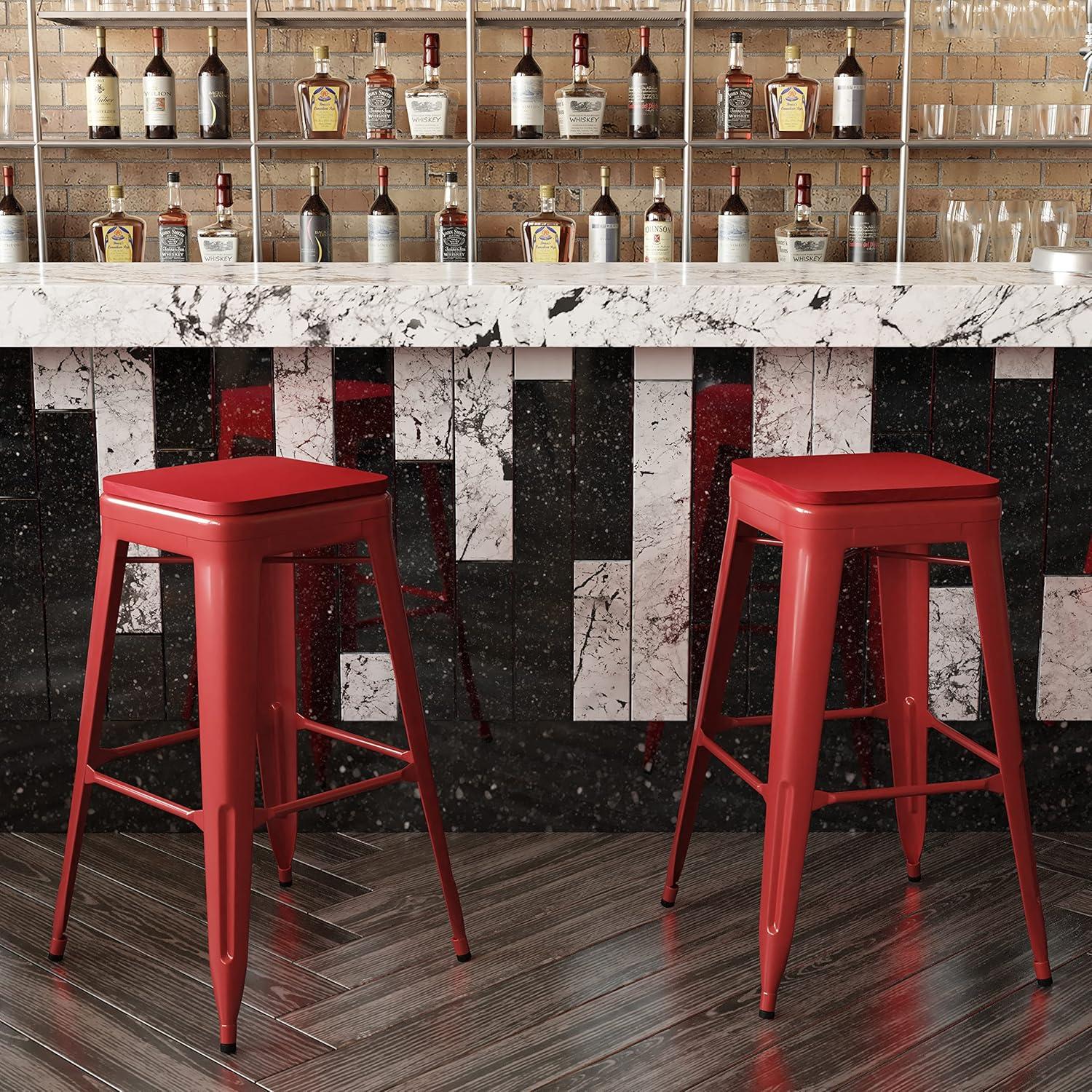 image:imageFlash Furniture Kai Commercial Grade IndoorOutdoor Bar Height Stool Silver Metal Frame Gray Poly Resin Seat 30 High BacklessRedRed