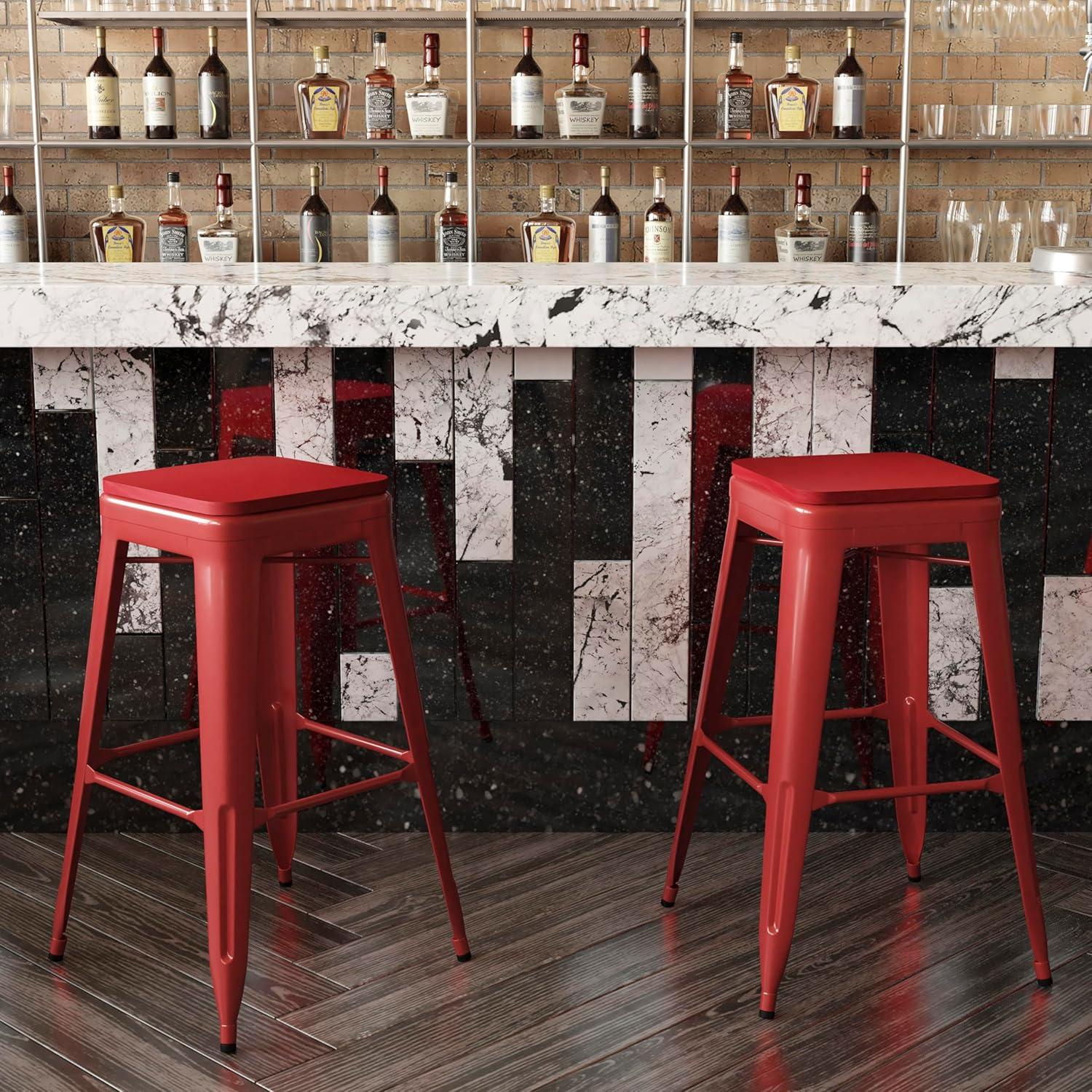 image:imageFlash Furniture Kai Commercial Grade IndoorOutdoor Bar Height Stool Silver Metal Frame Gray Poly Resin Seat 30 High BacklessRedRed