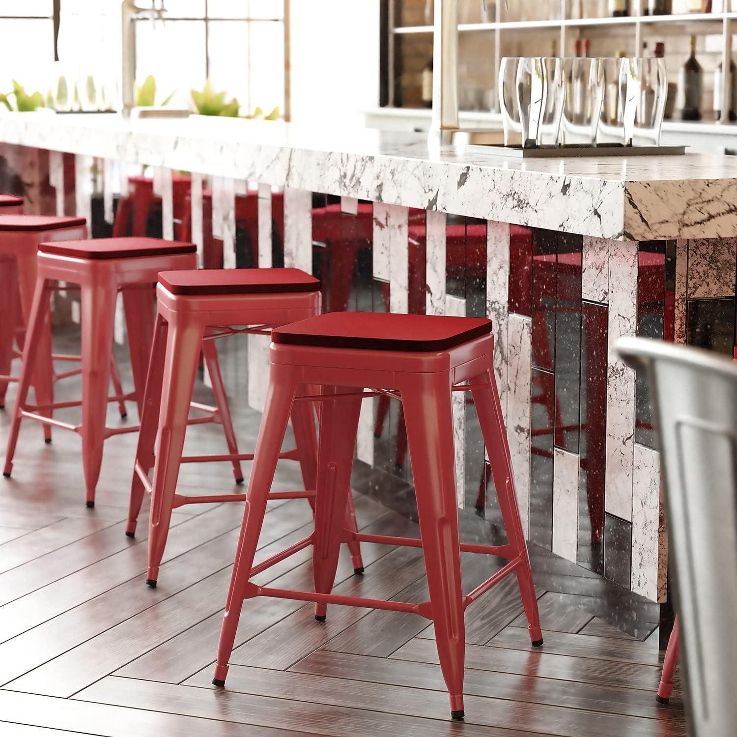 image:imageFlash Furniture Kai Commercial Grade IndoorOutdoor Bar Height Stool Silver Metal Frame Gray Poly Resin Seat 30 High BacklessRedRed