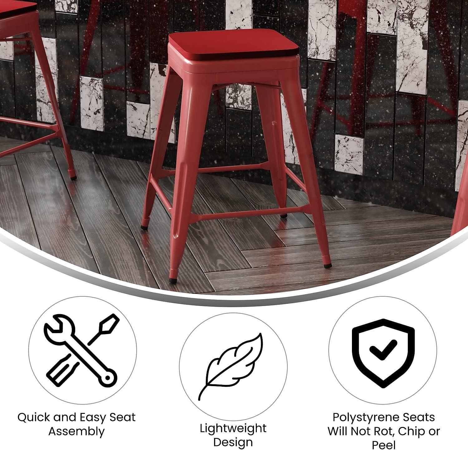 image:imageFlash Furniture Kai Commercial Grade IndoorOutdoor Bar Height Stool Silver Metal Frame Gray Poly Resin Seat 30 High BacklessRedRed