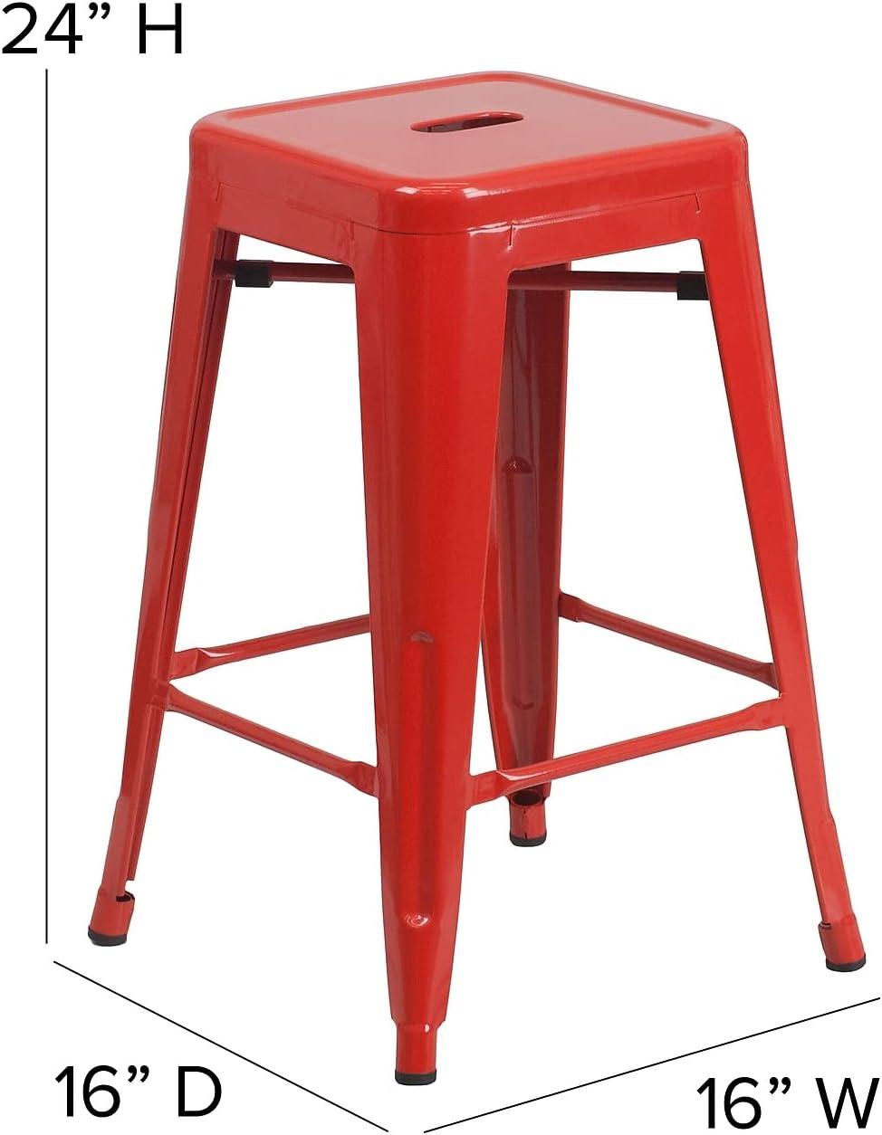 image:imageFlash Furniture Kai Commercial Grade IndoorOutdoor Bar Height Stool Silver Metal Frame Gray Poly Resin Seat 30 High BacklessRedRed