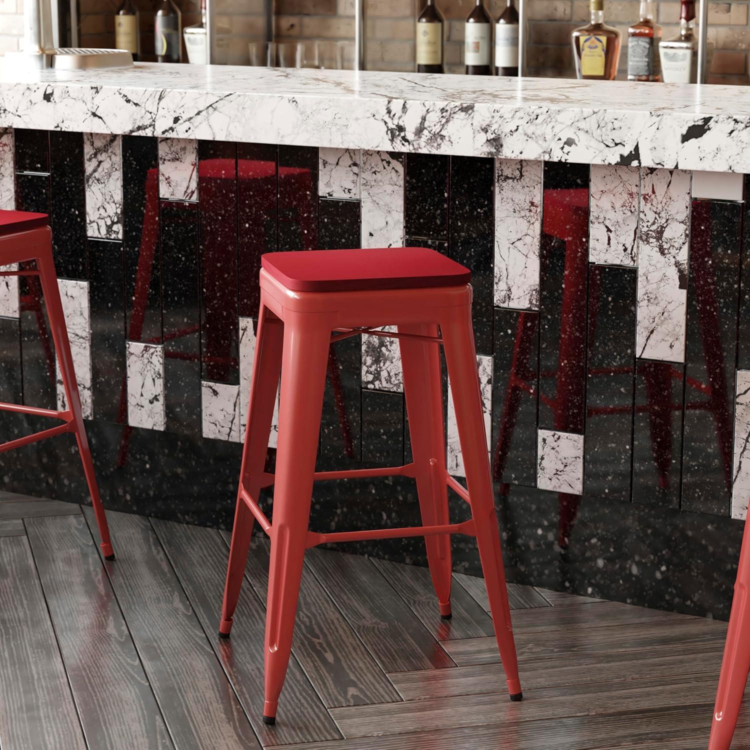 image:imageFlash Furniture Kai Commercial Grade IndoorOutdoor Bar Height Stool Silver Metal Frame Gray Poly Resin Seat 30 High BacklessRedRed
