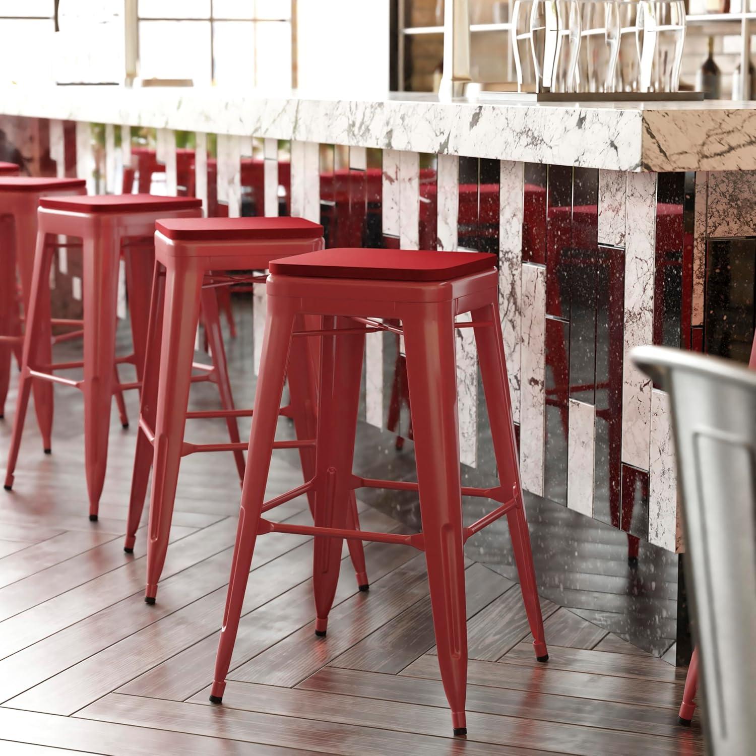 image:imageFlash Furniture Kai Commercial Grade IndoorOutdoor Bar Height Stool Silver Metal Frame Gray Poly Resin Seat 30 High BacklessRedRed