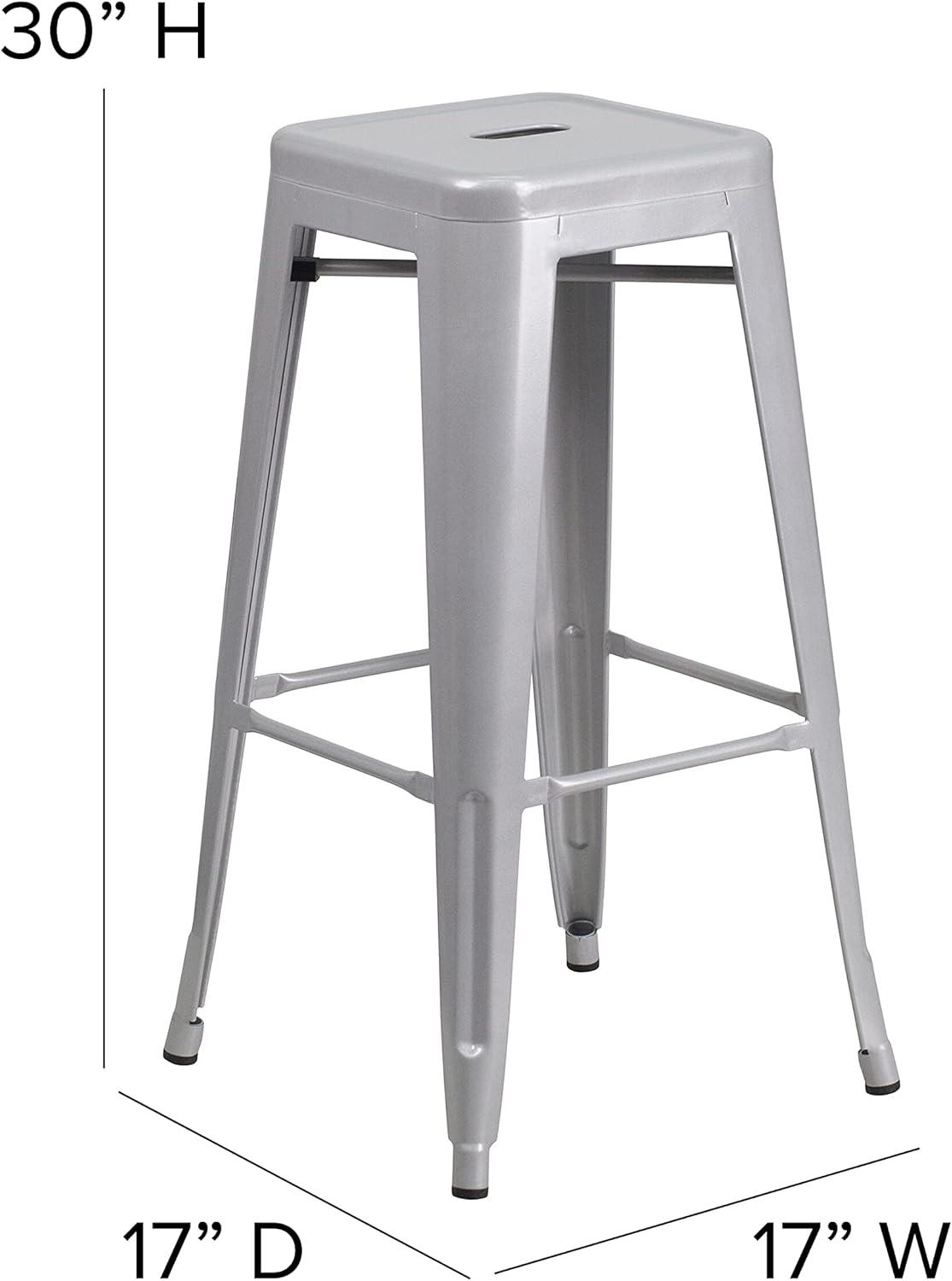image:imageFlash Furniture Kai Commercial Grade IndoorOutdoor Bar Height Stool Silver Metal Frame Gray Poly Resin Seat 30 High BacklessSilverGray