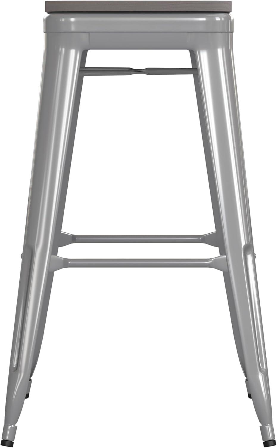 image:imageFlash Furniture Kai Commercial Grade IndoorOutdoor Bar Height Stool Silver Metal Frame Gray Poly Resin Seat 30 High BacklessSilverGray