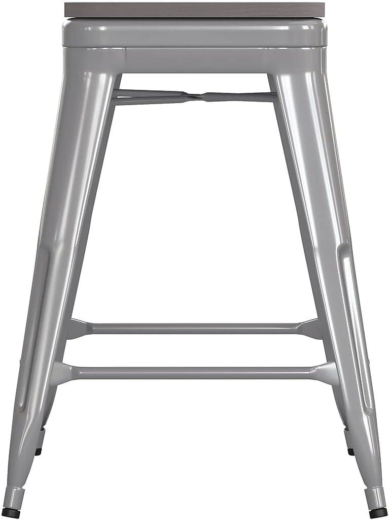 image:imageFlash Furniture Kai Commercial Grade IndoorOutdoor Bar Height Stool Silver Metal Frame Gray Poly Resin Seat 30 High BacklessSilverGray