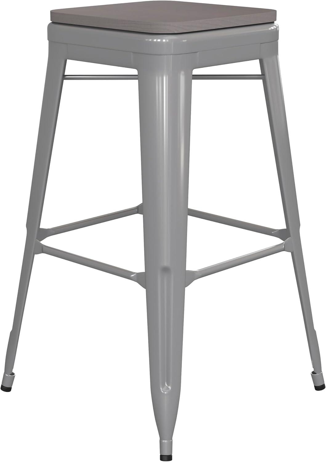 image:imageFlash Furniture Kai Commercial Grade IndoorOutdoor Bar Height Stool Silver Metal Frame Gray Poly Resin Seat 30 High BacklessSilverGray