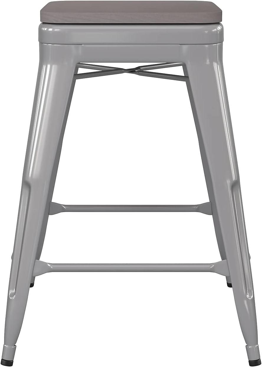 image:imageFlash Furniture Kai Commercial Grade IndoorOutdoor Bar Height Stool Silver Metal Frame Gray Poly Resin Seat 30 High BacklessSilverGray