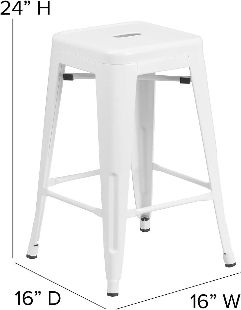 image:imageFlash Furniture Kai Commercial Grade IndoorOutdoor Bar Height Stool Silver Metal Frame Gray Poly Resin Seat 30 High BacklessWhiteGray