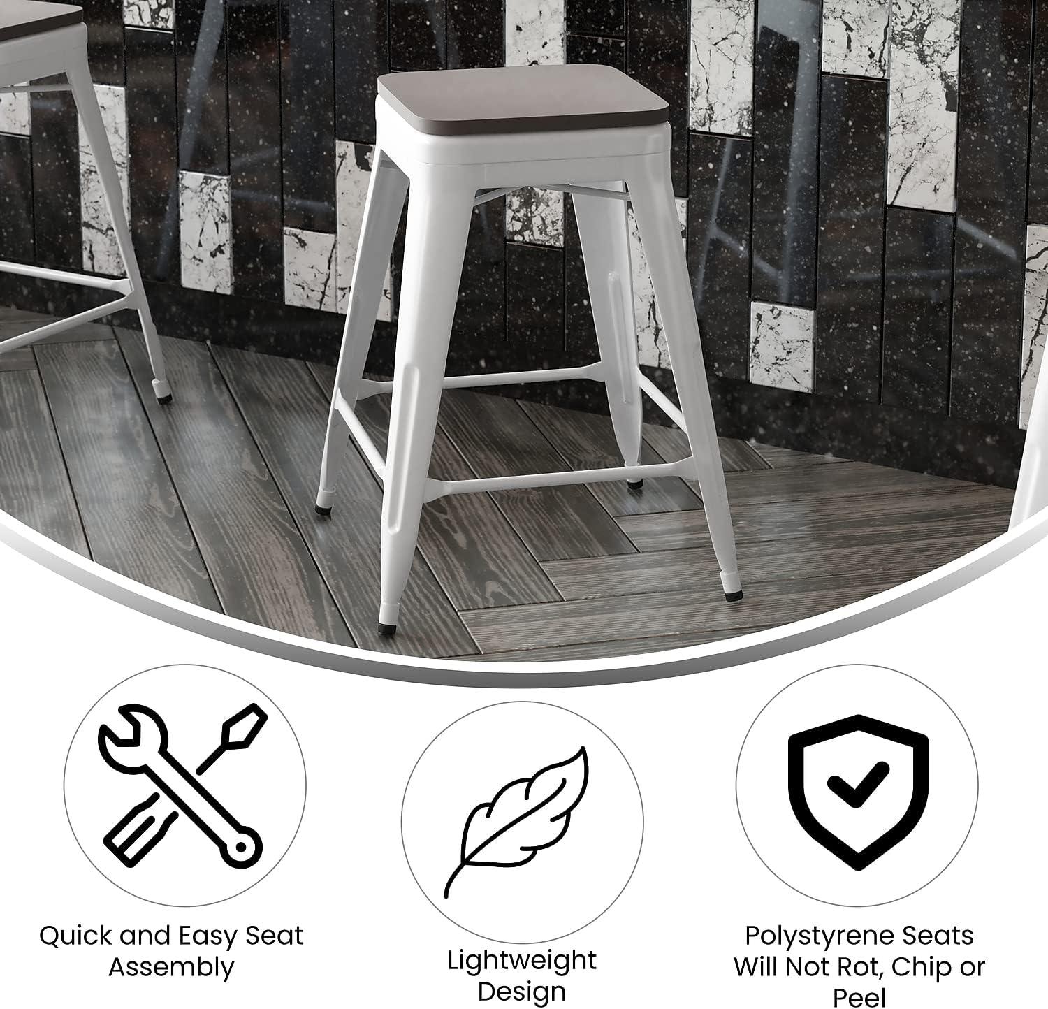 image:imageFlash Furniture Kai Commercial Grade IndoorOutdoor Bar Height Stool Silver Metal Frame Gray Poly Resin Seat 30 High BacklessWhiteGray