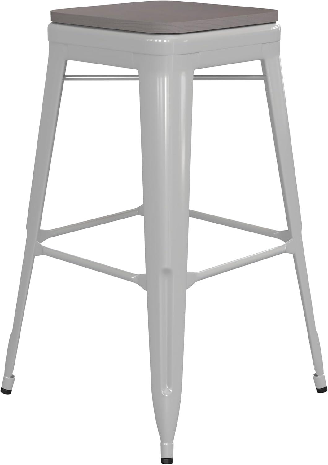 image:imageFlash Furniture Kai Commercial Grade IndoorOutdoor Bar Height Stool Silver Metal Frame Gray Poly Resin Seat 30 High BacklessWhiteGray