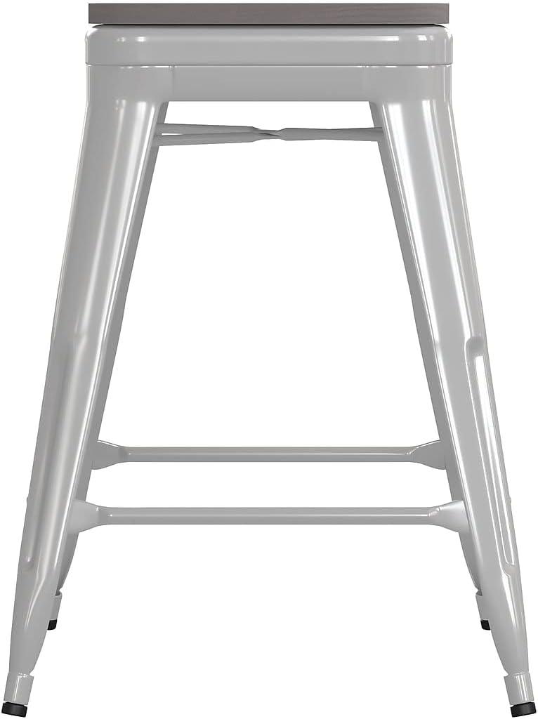 image:imageFlash Furniture Kai Commercial Grade IndoorOutdoor Bar Height Stool Silver Metal Frame Gray Poly Resin Seat 30 High BacklessWhiteGray