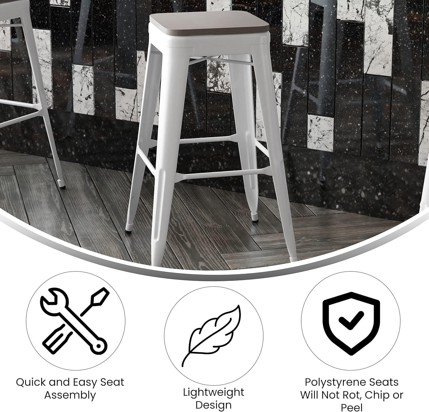 image:imageFlash Furniture Kai Commercial Grade IndoorOutdoor Bar Height Stool Silver Metal Frame Gray Poly Resin Seat 30 High BacklessWhiteGray