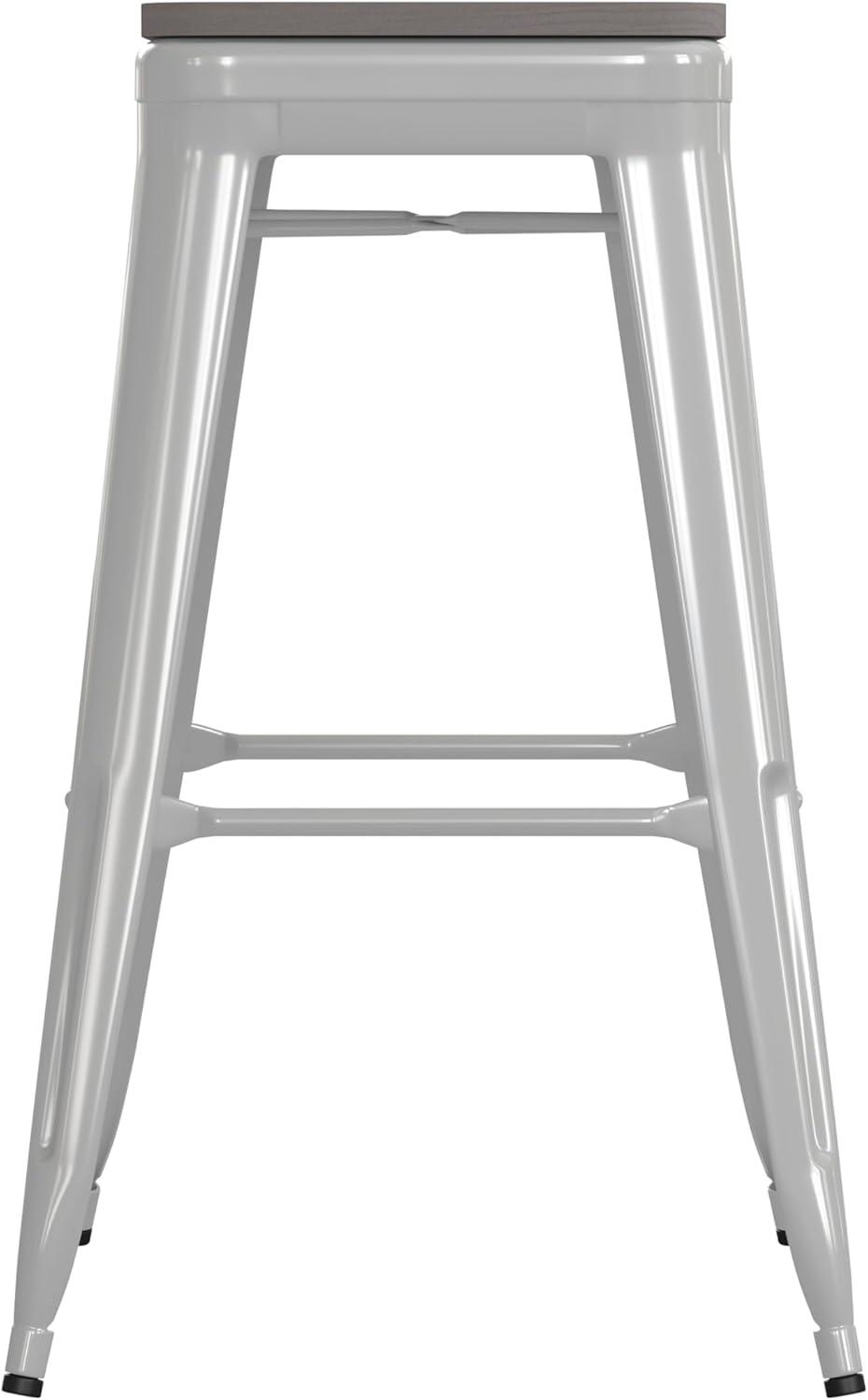 image:imageFlash Furniture Kai Commercial Grade IndoorOutdoor Bar Height Stool Silver Metal Frame Gray Poly Resin Seat 30 High BacklessWhiteGray