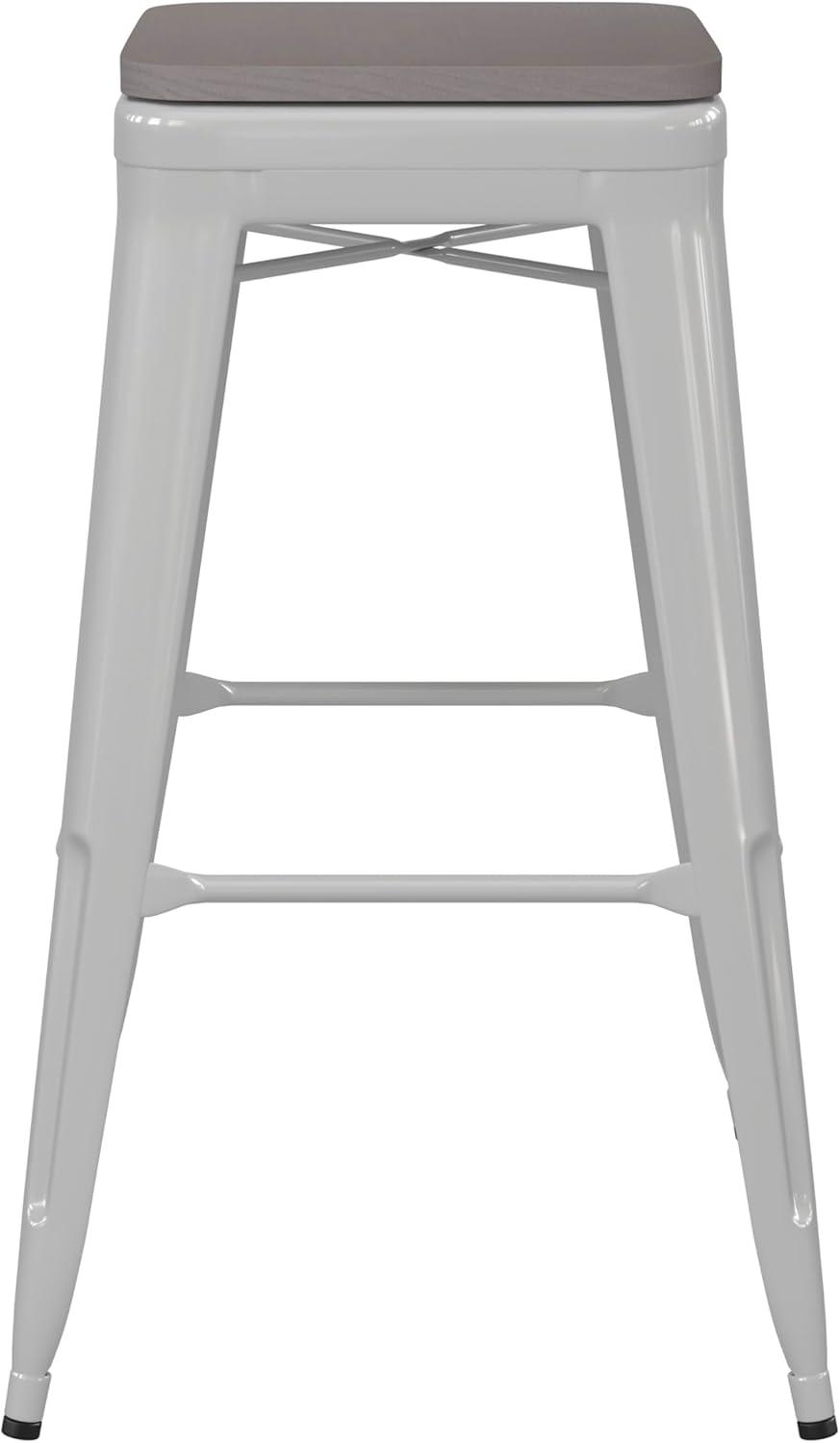 image:imageFlash Furniture Kai Commercial Grade IndoorOutdoor Bar Height Stool Silver Metal Frame Gray Poly Resin Seat 30 High BacklessWhiteGray