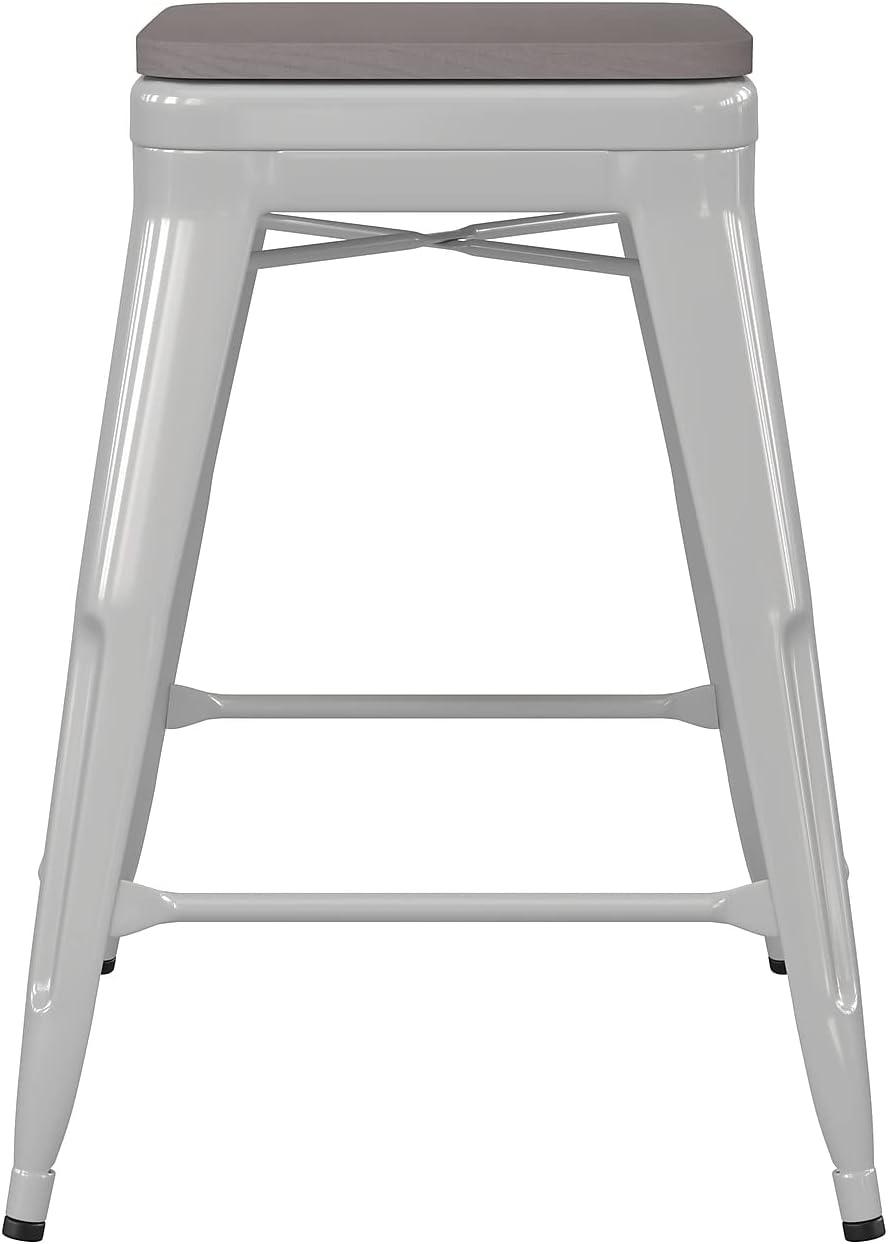 image:imageFlash Furniture Kai Commercial Grade IndoorOutdoor Bar Height Stool Silver Metal Frame Gray Poly Resin Seat 30 High BacklessWhiteGray
