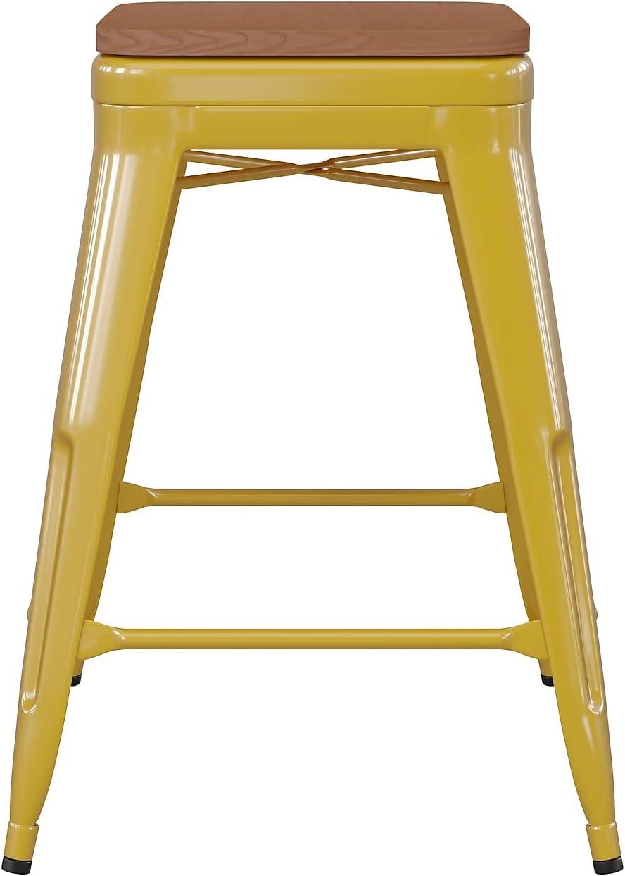 image:imageFlash Furniture Kai Commercial Grade IndoorOutdoor Bar Height Stool Silver Metal Frame Gray Poly Resin Seat 30 High BacklessYellowTeak