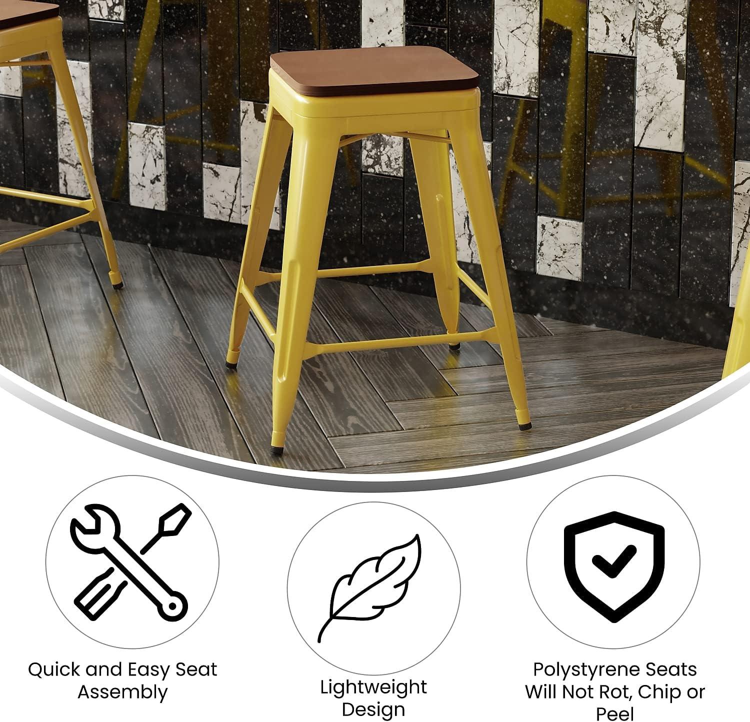 image:imageFlash Furniture Kai Commercial Grade IndoorOutdoor Bar Height Stool Silver Metal Frame Gray Poly Resin Seat 30 High BacklessYellowTeak