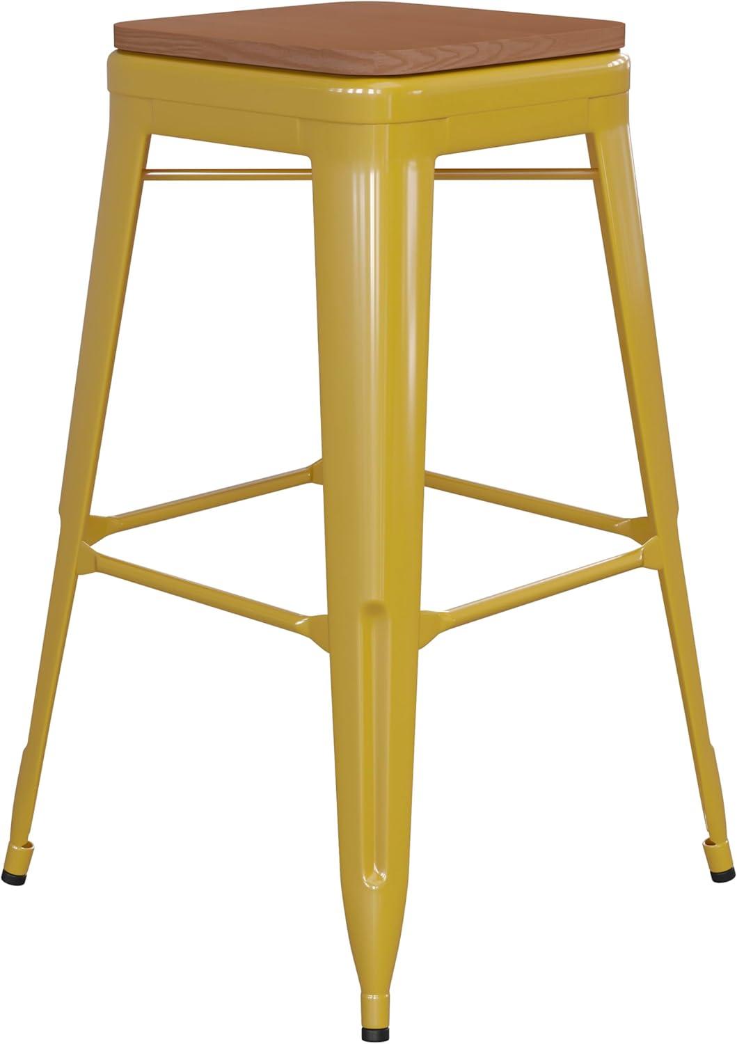image:imageFlash Furniture Kai Commercial Grade IndoorOutdoor Bar Height Stool Silver Metal Frame Gray Poly Resin Seat 30 High BacklessYellowTeak
