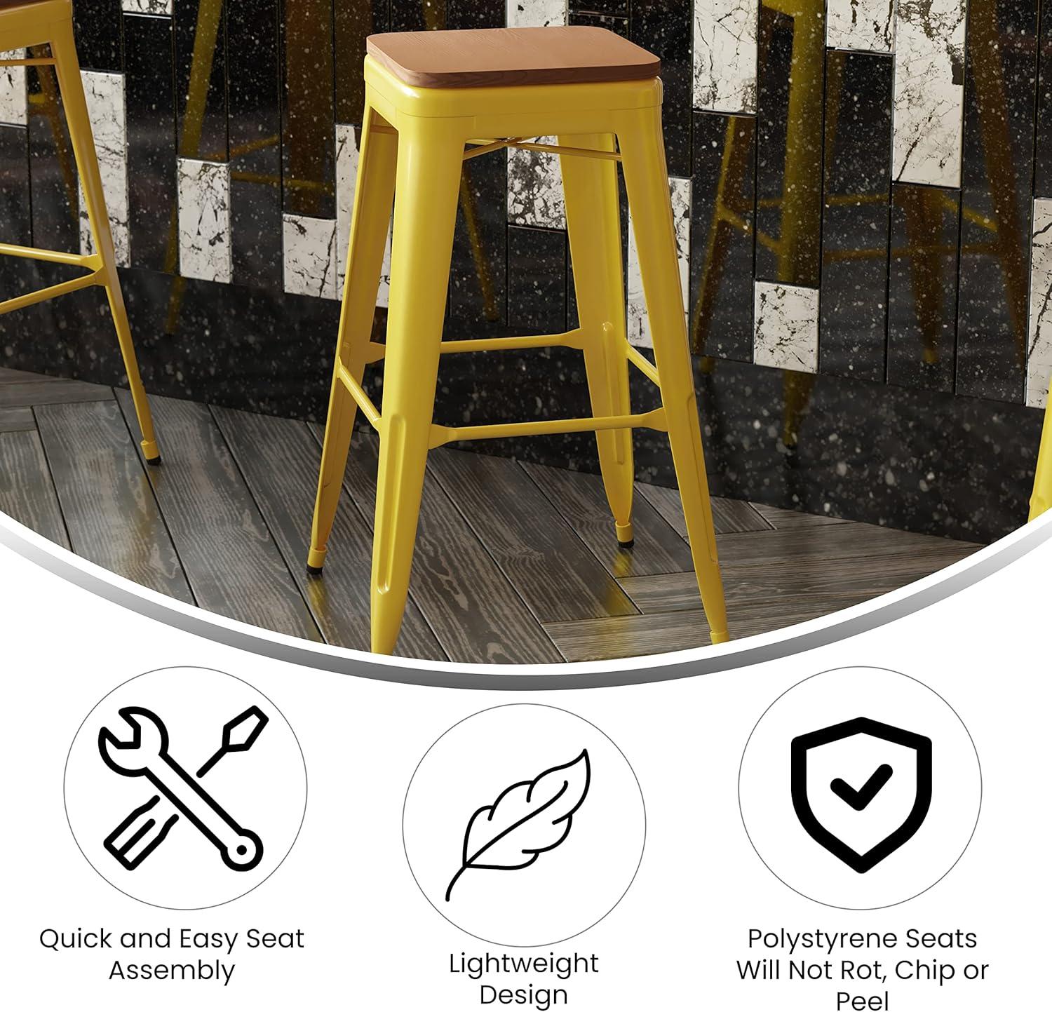 image:imageFlash Furniture Kai Commercial Grade IndoorOutdoor Bar Height Stool Silver Metal Frame Gray Poly Resin Seat 30 High BacklessYellowTeak