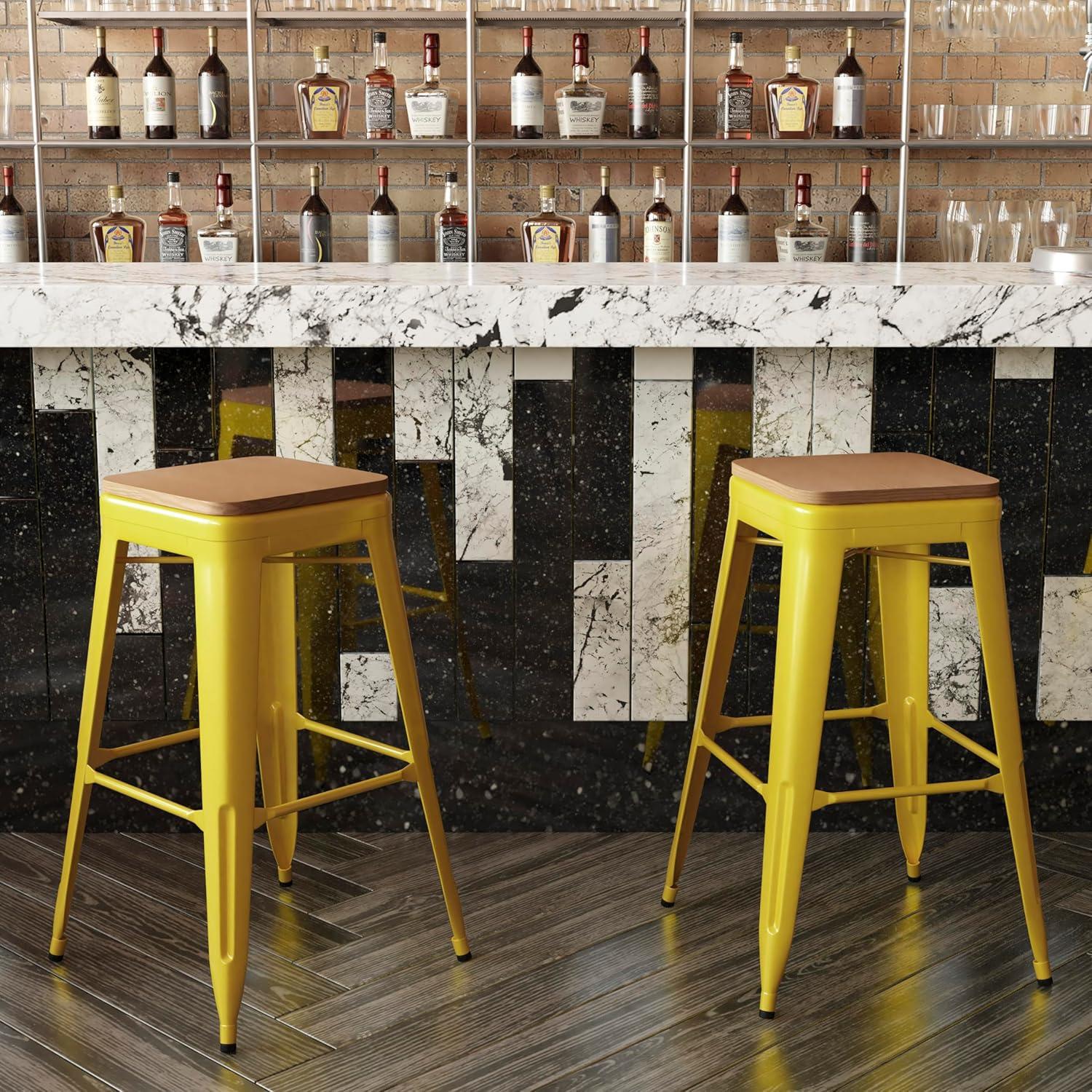 image:imageFlash Furniture Kai Commercial Grade IndoorOutdoor Bar Height Stool Silver Metal Frame Gray Poly Resin Seat 30 High BacklessYellowTeak