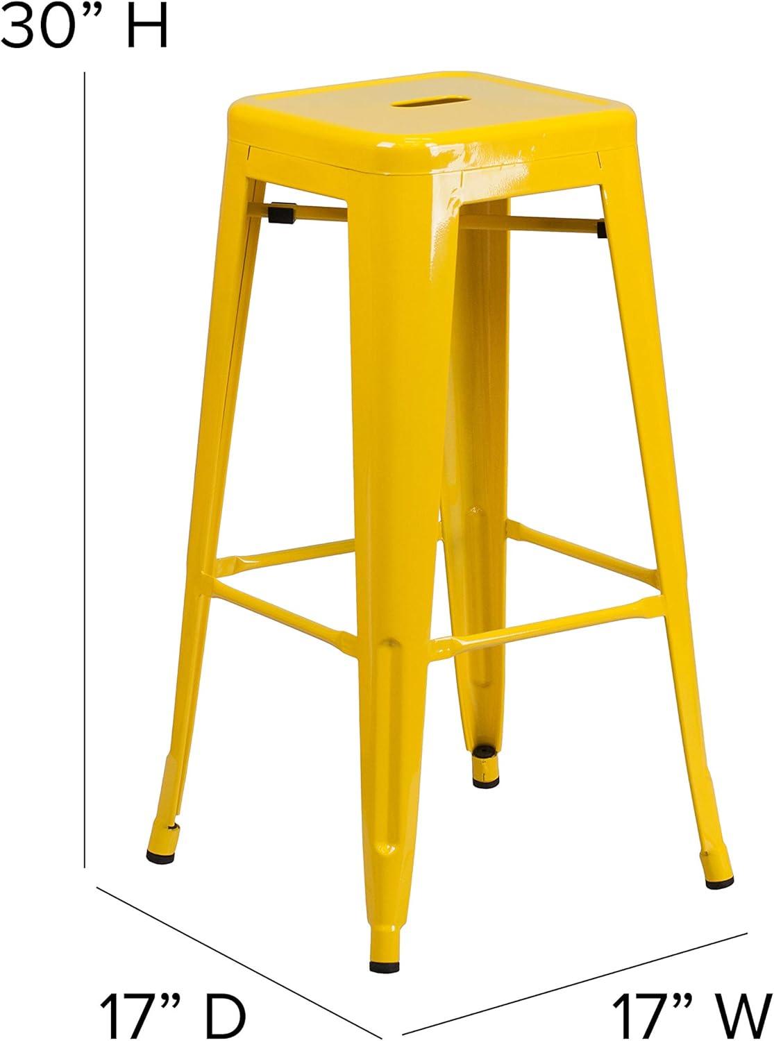 image:imageFlash Furniture Kai Commercial Grade IndoorOutdoor Bar Height Stool Silver Metal Frame Gray Poly Resin Seat 30 High BacklessYellowTeak