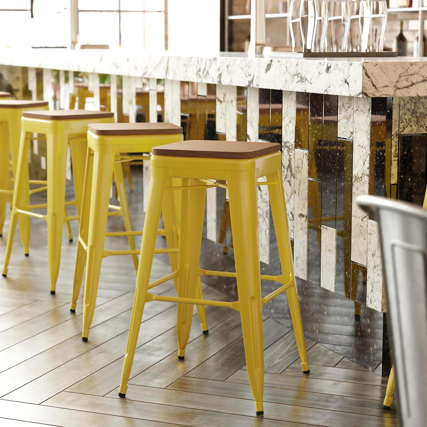 image:imageFlash Furniture Kai Commercial Grade IndoorOutdoor Bar Height Stool Silver Metal Frame Gray Poly Resin Seat 30 High BacklessYellowTeak