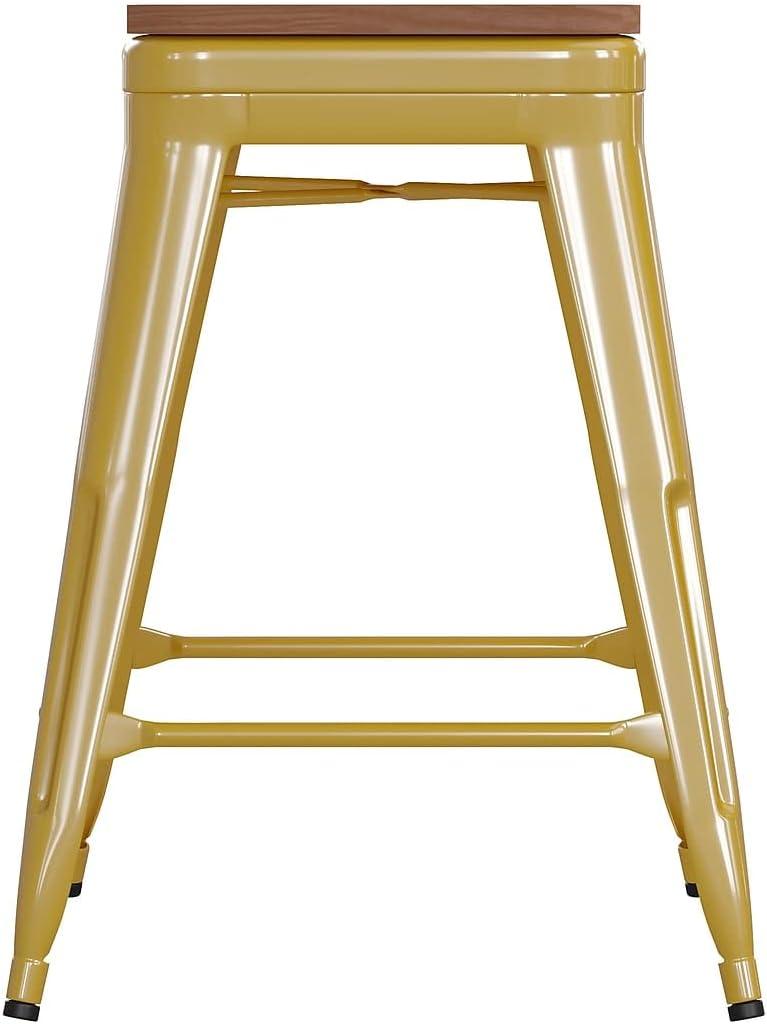 image:imageFlash Furniture Kai Commercial Grade IndoorOutdoor Bar Height Stool Silver Metal Frame Gray Poly Resin Seat 30 High BacklessYellowTeak