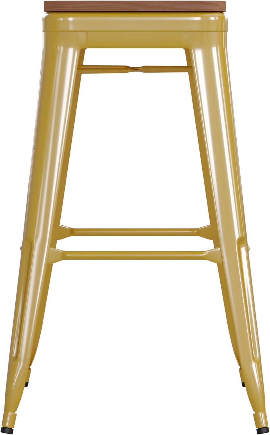 image:imageFlash Furniture Kai Commercial Grade IndoorOutdoor Bar Height Stool Silver Metal Frame Gray Poly Resin Seat 30 High BacklessYellowTeak