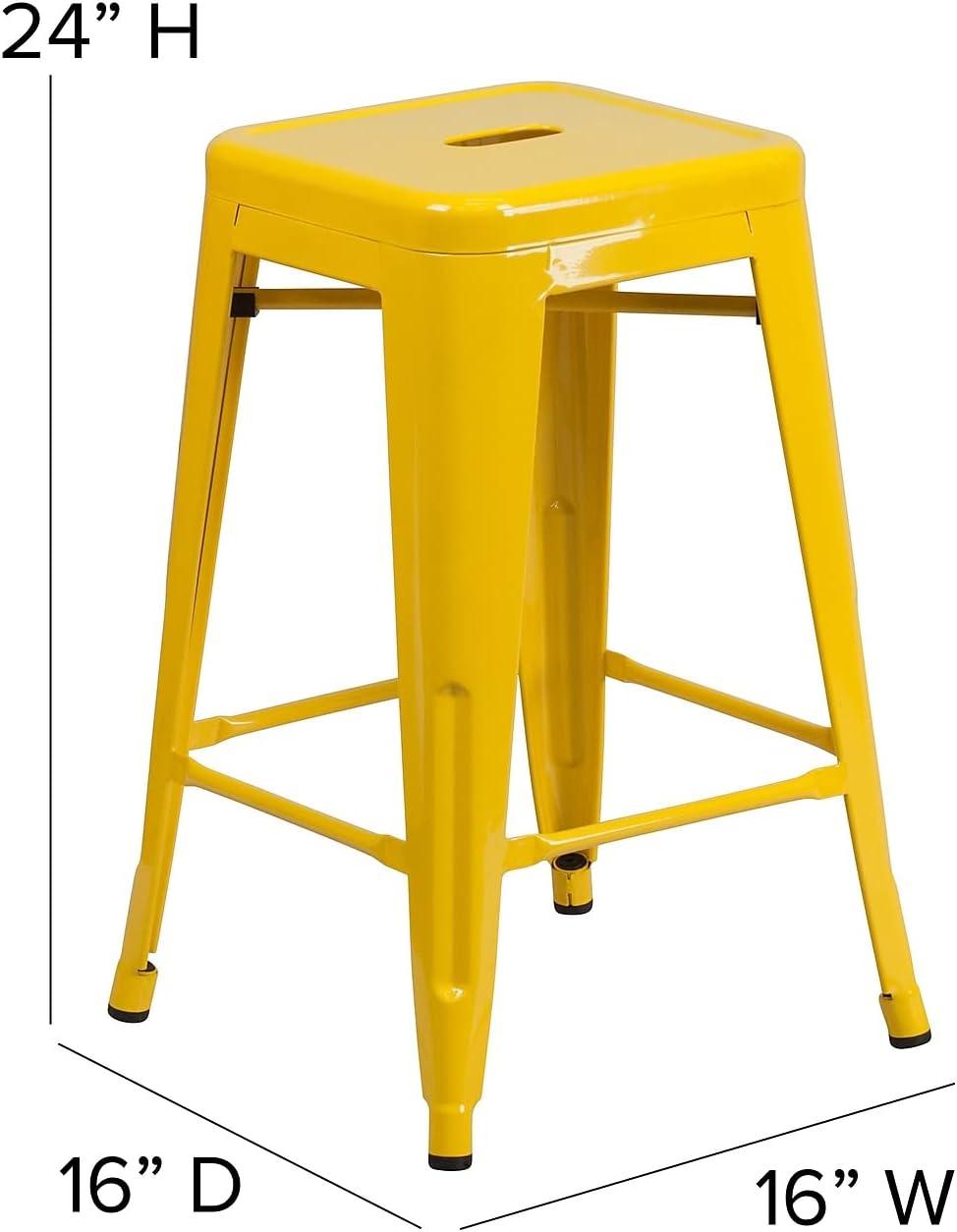 image:imageFlash Furniture Kai Commercial Grade IndoorOutdoor Bar Height Stool Silver Metal Frame Gray Poly Resin Seat 30 High BacklessYellowTeak