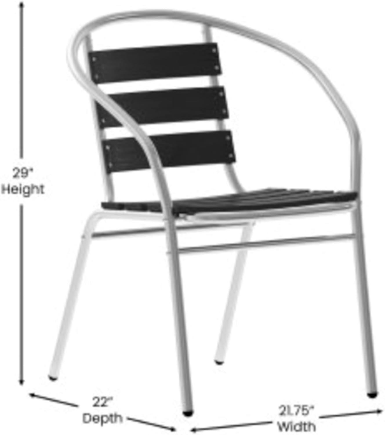 image:imageFlash Furniture Lila Commercial Metal IndoorOutdoor Restaurant Stack Chairs with Triple Slat Faux Teak Backs Set of 4 BlackBlack