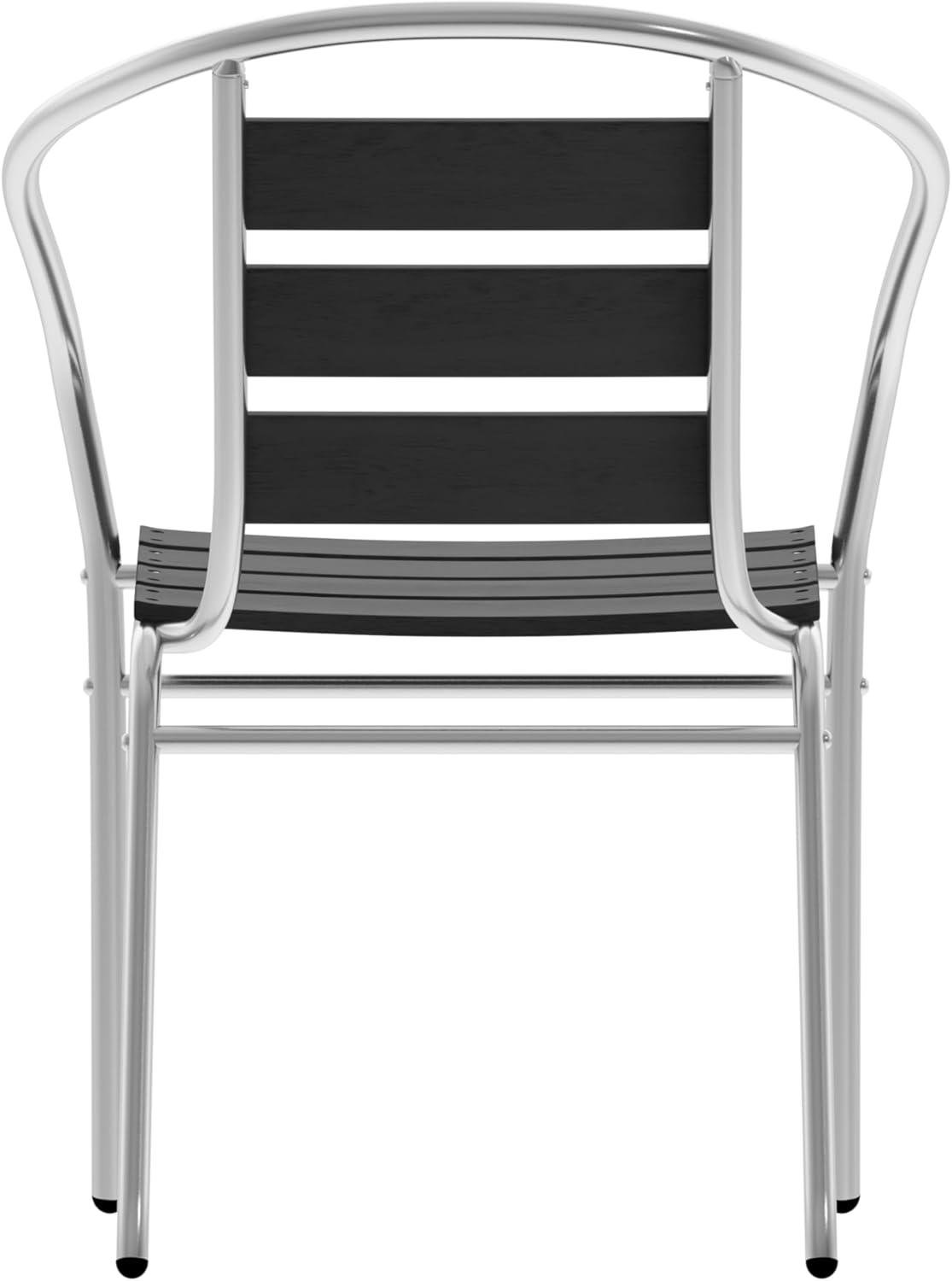 image:imageFlash Furniture Lila Commercial Metal IndoorOutdoor Restaurant Stack Chairs with Triple Slat Faux Teak Backs Set of 4 BlackBlack