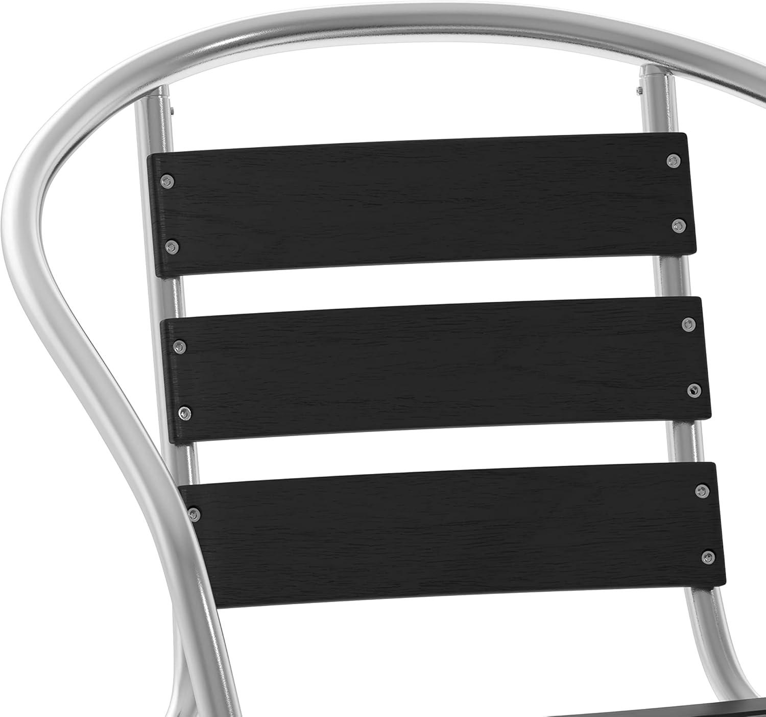 image:imageFlash Furniture Lila Commercial Metal IndoorOutdoor Restaurant Stack Chairs with Triple Slat Faux Teak Backs Set of 4 BlackBlack