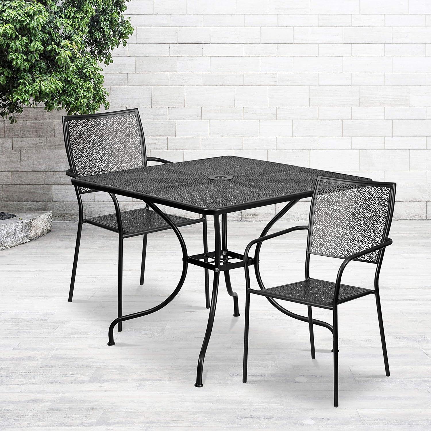 image:imageFlash Furniture Oia Commercial Grade 28 Square Black IndoorOutdoor Steel Patio Table Set with 2 Square Back ChairsBlack