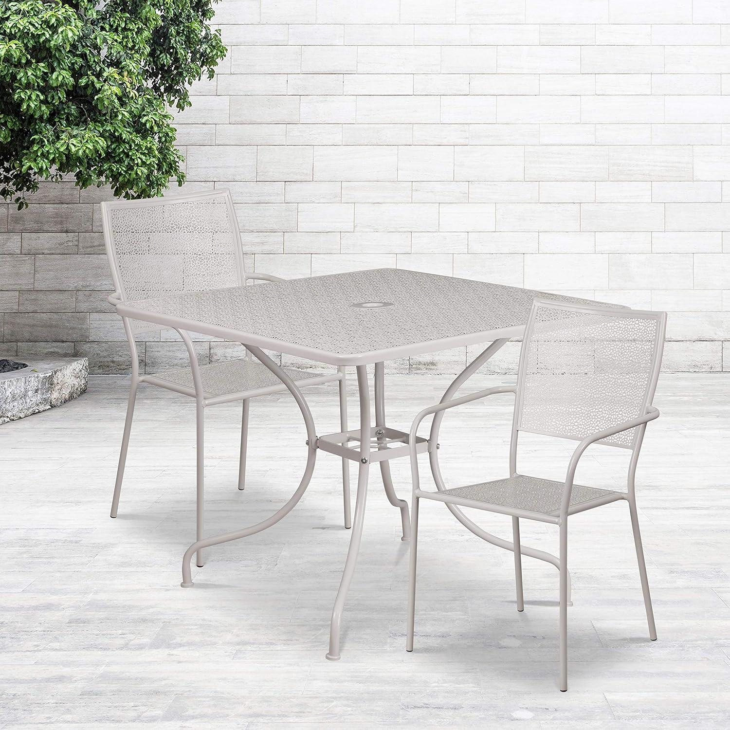 image:imageFlash Furniture Oia Commercial Grade 28 Square Black IndoorOutdoor Steel Patio Table Set with 2 Square Back ChairsLight Gray
