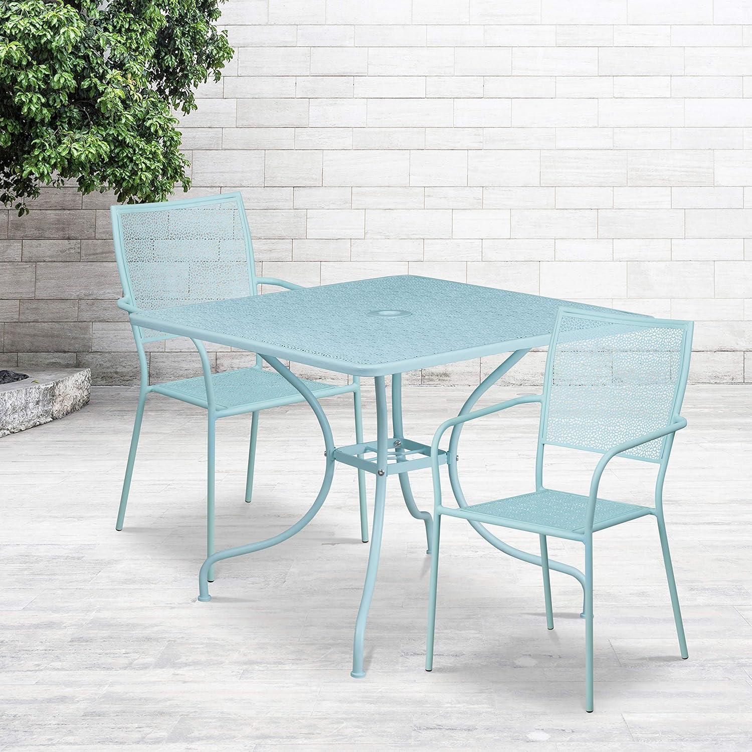 image:imageFlash Furniture Oia Commercial Grade 28 Square Black IndoorOutdoor Steel Patio Table Set with 2 Square Back ChairsSky Blue