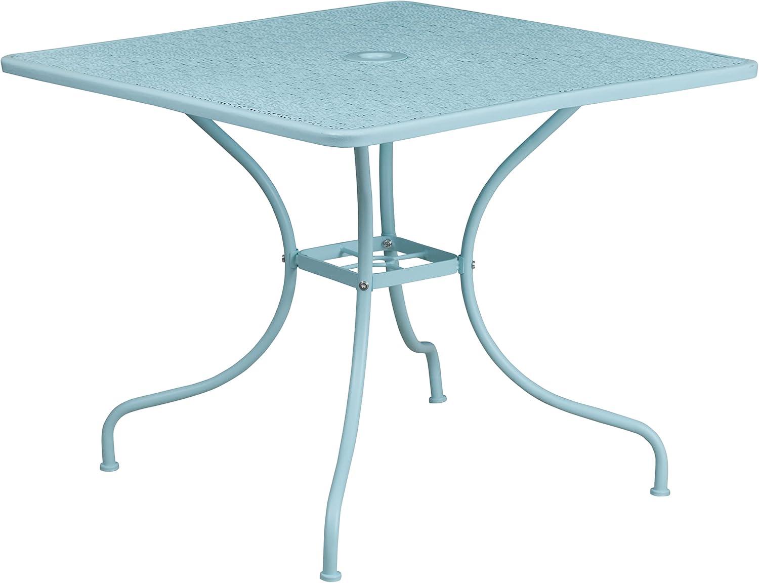 image:imageFlash Furniture Oia Commercial Grade 28 Square Black IndoorOutdoor Steel Patio Table Set with 2 Square Back ChairsSky Blue