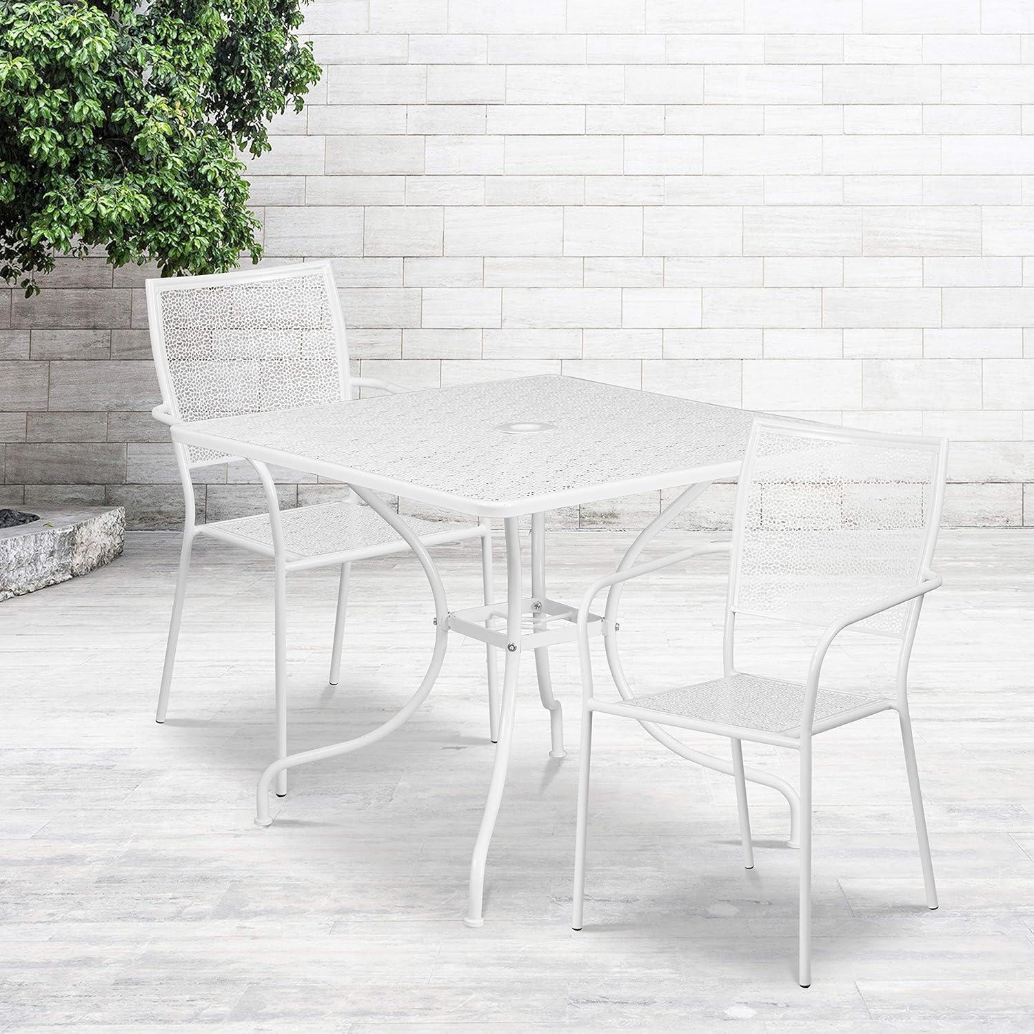 image:imageFlash Furniture Oia Commercial Grade 28 Square Black IndoorOutdoor Steel Patio Table Set with 2 Square Back ChairsWhite