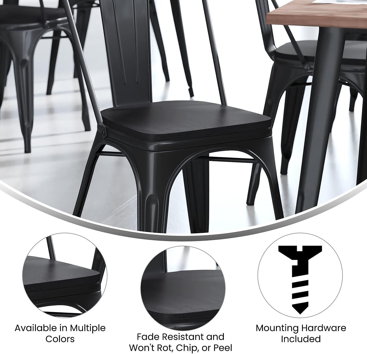 image:imageFlash Furniture Perry Set of 4 Poly Resin Wood Seat Teak Polystyrene Rounded Edges for Comfort For Colorful Metal Chairs and Stools IndoorOutdoorBlack
