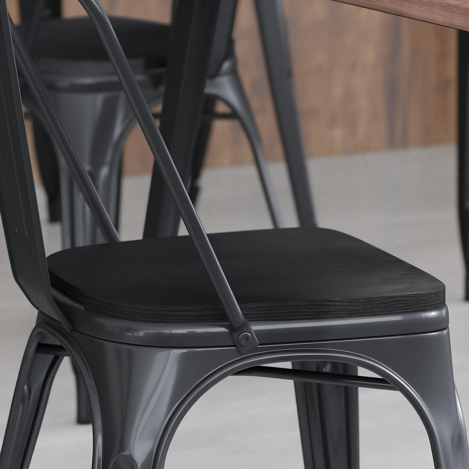 image:imageFlash Furniture Perry Set of 4 Poly Resin Wood Seat Teak Polystyrene Rounded Edges for Comfort For Colorful Metal Chairs and Stools IndoorOutdoorBlack