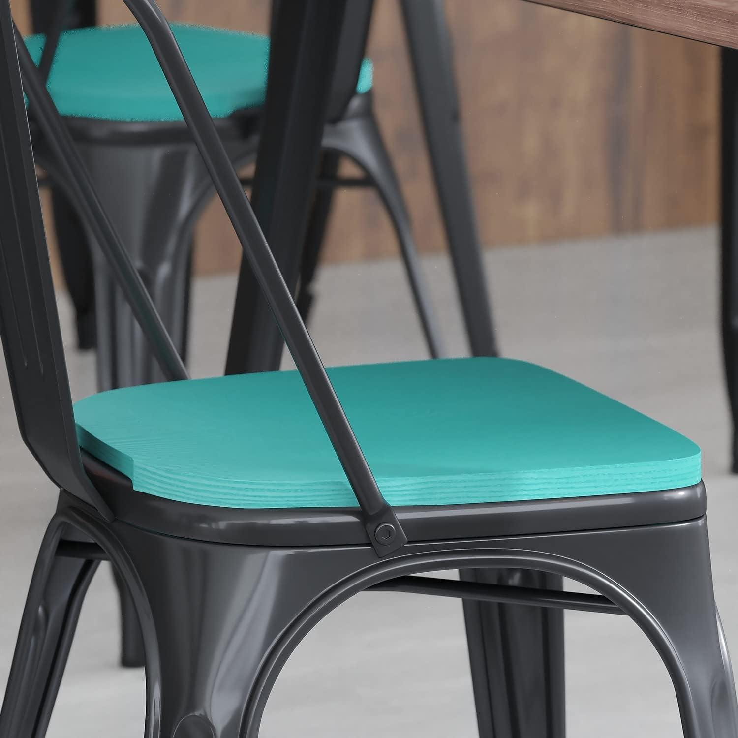 image:imageFlash Furniture Perry Set of 4 Poly Resin Wood Seat Teak Polystyrene Rounded Edges for Comfort For Colorful Metal Chairs and Stools IndoorOutdoorMint