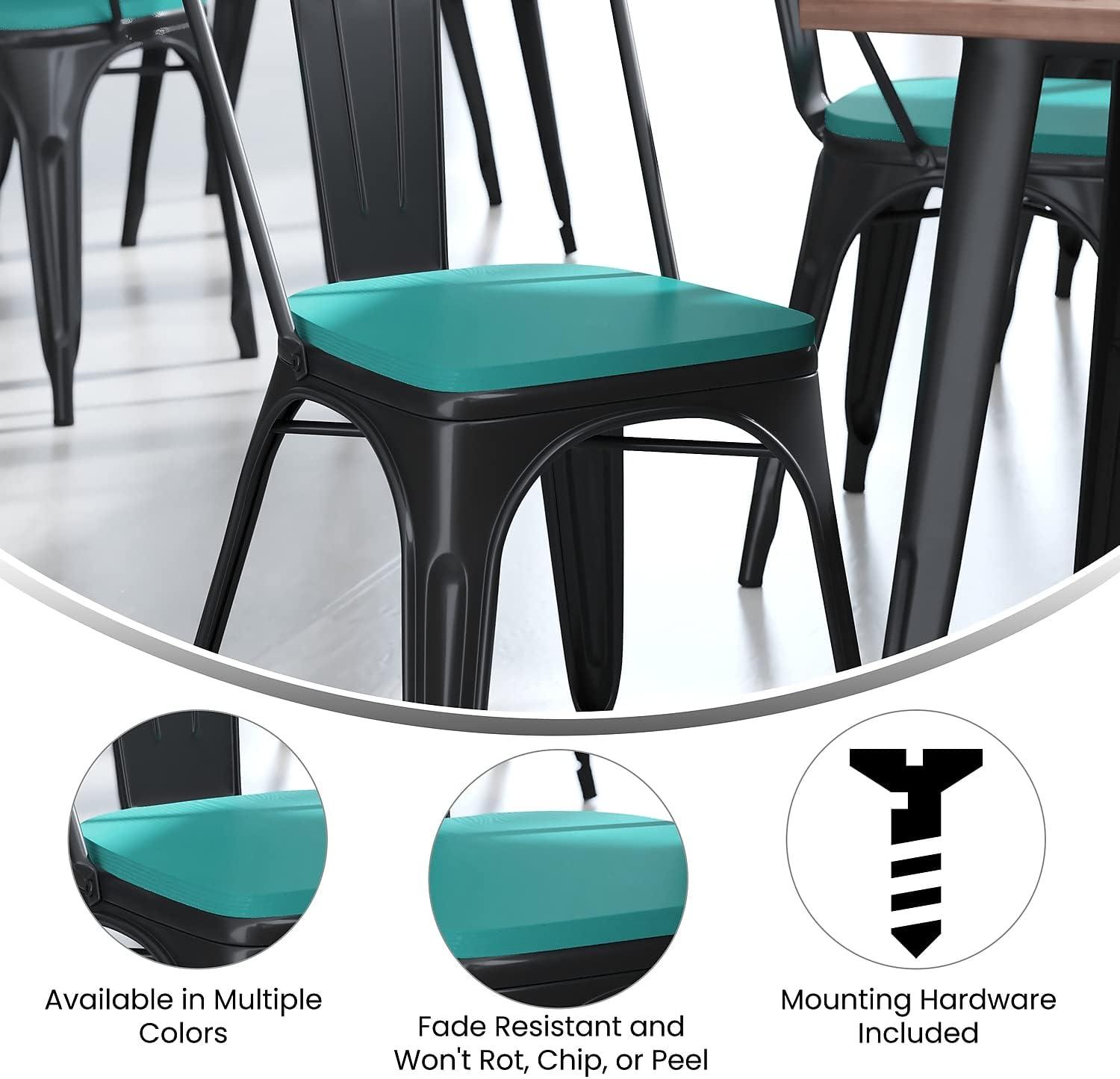 image:imageFlash Furniture Perry Set of 4 Poly Resin Wood Seat Teak Polystyrene Rounded Edges for Comfort For Colorful Metal Chairs and Stools IndoorOutdoorMint