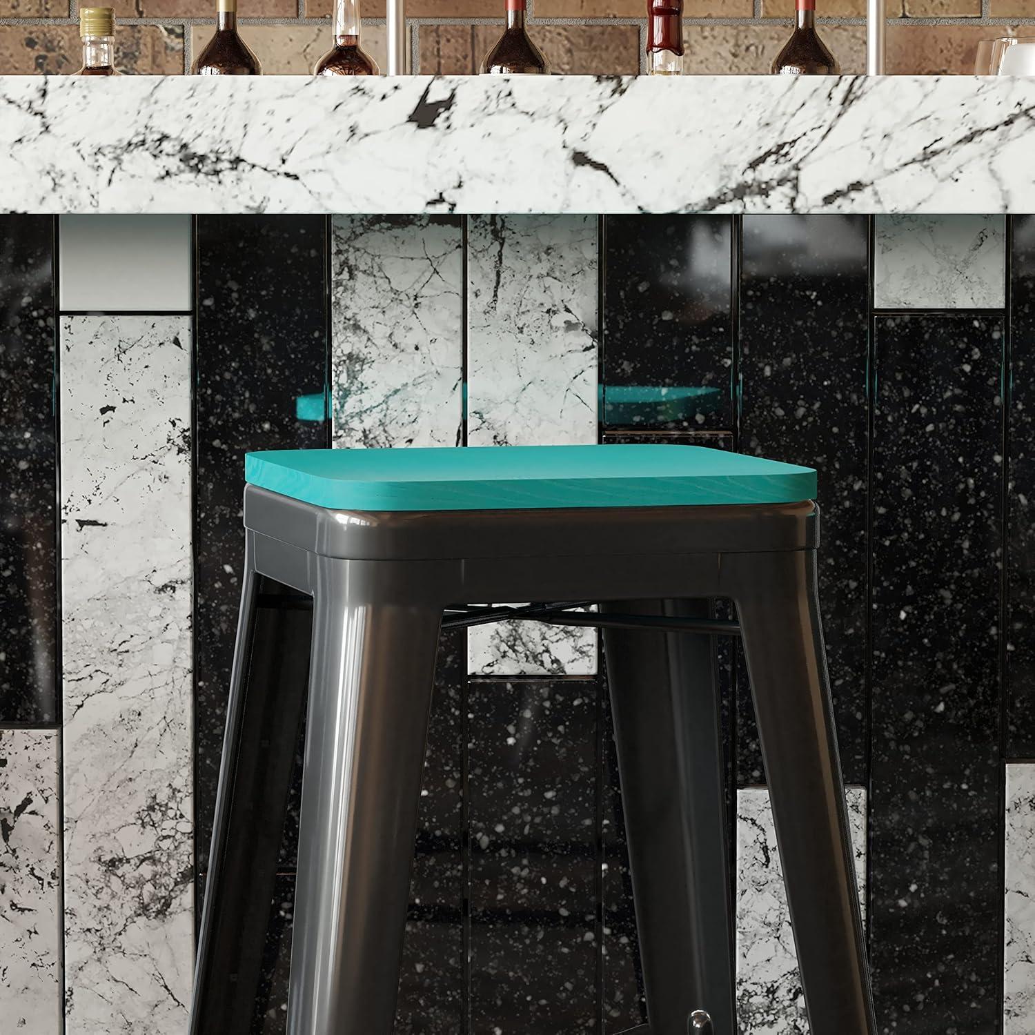 image:imageFlash Furniture Perry Set of 4 Poly Resin Wood Seat Teak Polystyrene Rounded Edges for Comfort For Colorful Metal Chairs and Stools IndoorOutdoorMint
