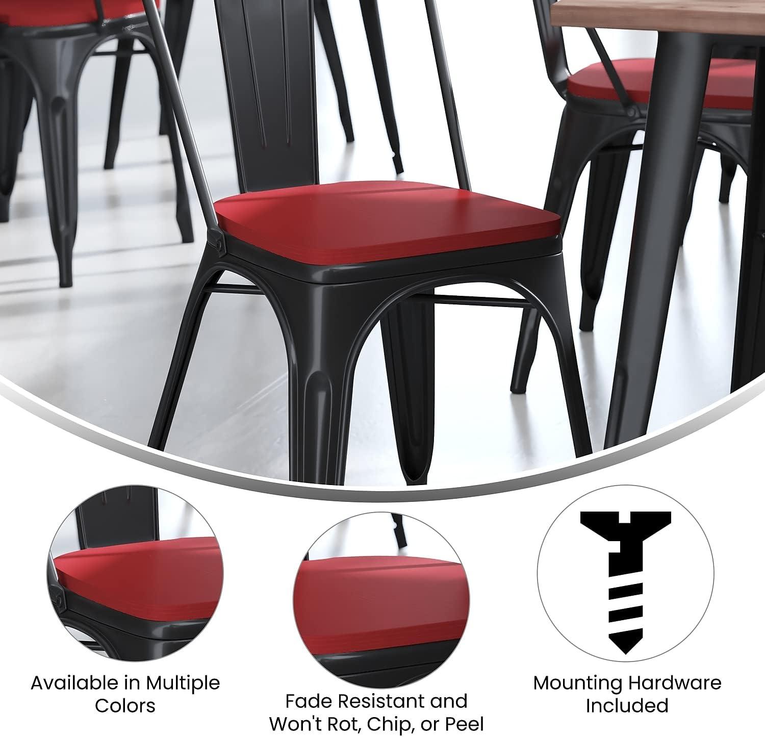 image:imageFlash Furniture Perry Set of 4 Poly Resin Wood Seat Teak Polystyrene Rounded Edges for Comfort For Colorful Metal Chairs and Stools IndoorOutdoorRed