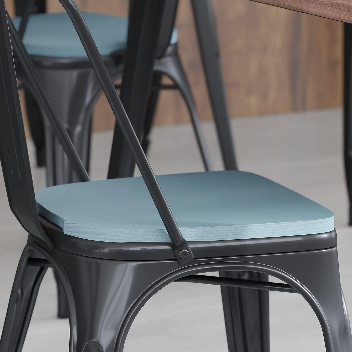 image:imageFlash Furniture Perry Set of 4 Poly Resin Wood Seat Teak Polystyrene Rounded Edges for Comfort For Colorful Metal Chairs and Stools IndoorOutdoorTealblue
