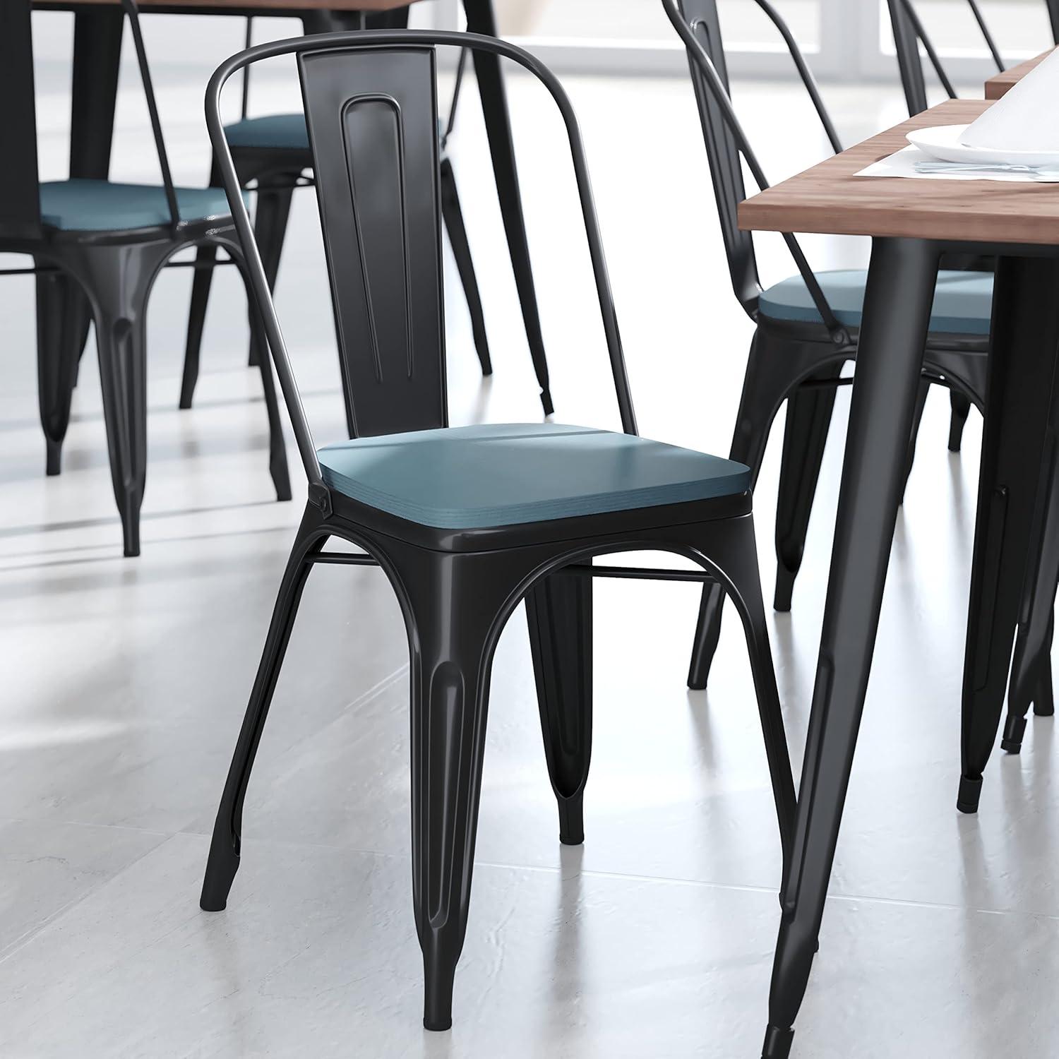 image:imageFlash Furniture Perry Set of 4 Poly Resin Wood Seat Teak Polystyrene Rounded Edges for Comfort For Colorful Metal Chairs and Stools IndoorOutdoorTealblue