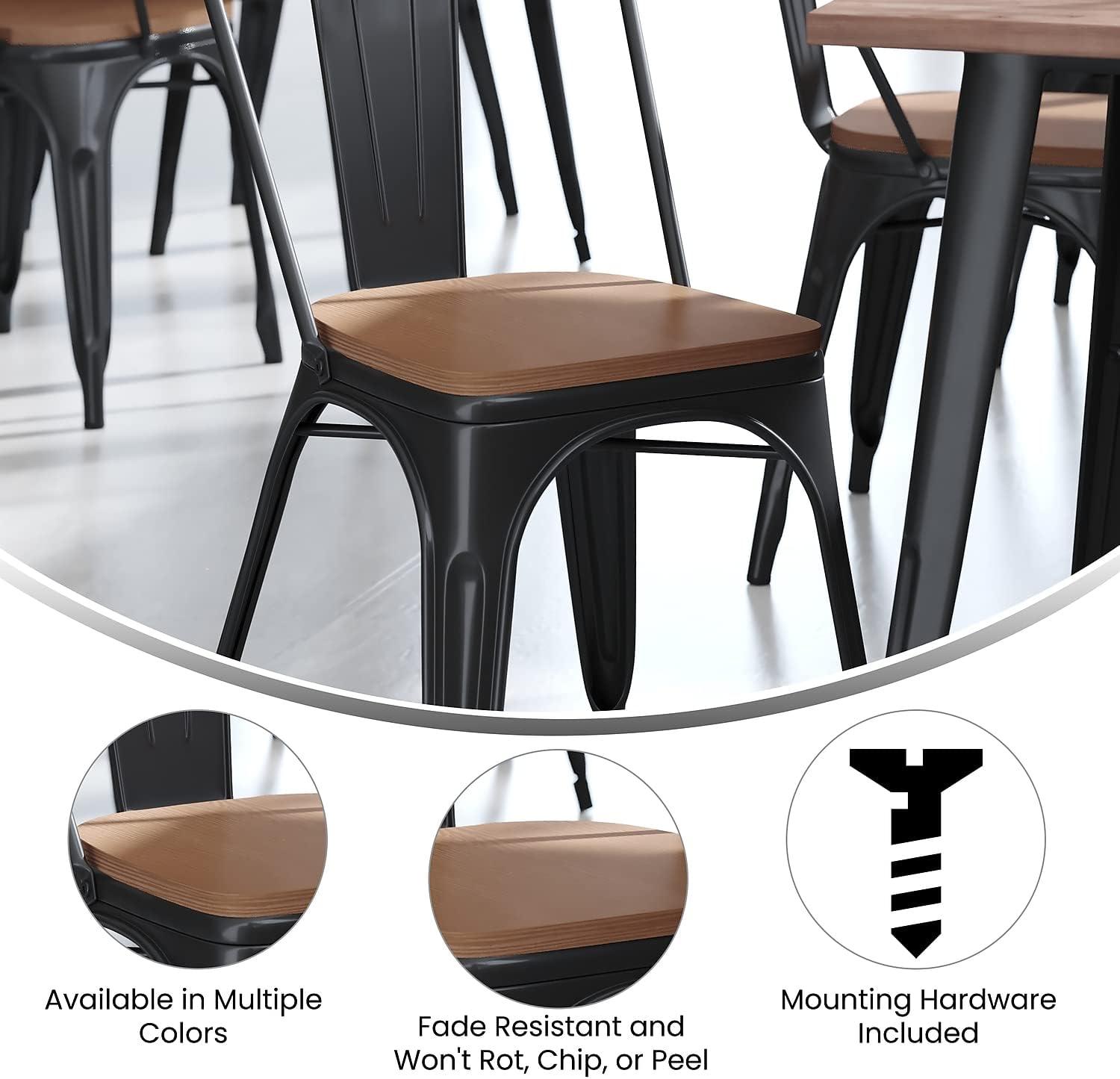 image:imageFlash Furniture Perry Set of 4 Poly Resin Wood Seat Teak Polystyrene Rounded Edges for Comfort For Colorful Metal Chairs and Stools IndoorOutdoorTeak