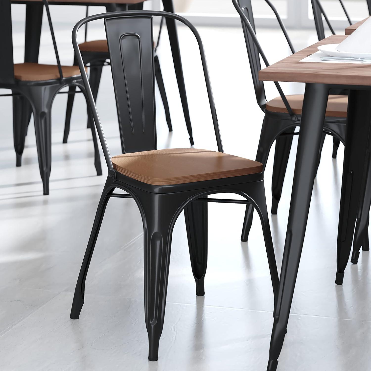 image:imageFlash Furniture Perry Set of 4 Poly Resin Wood Seat Teak Polystyrene Rounded Edges for Comfort For Colorful Metal Chairs and Stools IndoorOutdoorTeak