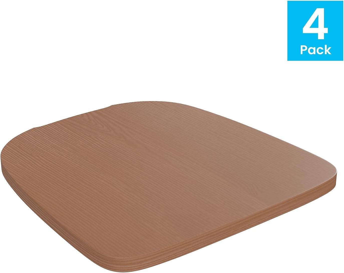 image:imageFlash Furniture Perry Set of 4 Poly Resin Wood Seat Teak Polystyrene Rounded Edges for Comfort For Colorful Metal Chairs and Stools IndoorOutdoorTeak